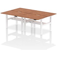 Air 4 Person Sit-Standing Scalloped Bench Desk, Back to Back, 4 x 1200mm (800mm Deep), White Frame, Walnut