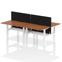 Air 4 Person Sit-Standing Scalloped Bench Desk with Black Straight Screen, Back to Back, 4 x 1200mm (800mm Deep), White Frame, Walnut Air 4 Person Sit-Standing Scalloped Bench Desk with Black Straight Screen, Back to Back, 4 x 1200mm (800mm Deep), White Frame, Walnut