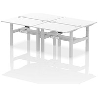 Air 4 Person Sit-Standing Bench Desk, Back to Back, 4 x 1200mm (800mm Deep), Silver Frame, White