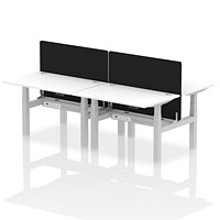 Air 4 Person Sit-Standing Bench Desk with Charcoal Straight Screen, Back to Back, 4 x 1200mm (800mm Deep), Silver Frame, White