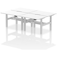 Air 4 Person Sit-Standing Scalloped Bench Desk, Back to Back, 4 x 1200mm (800mm Deep), Silver Frame, White