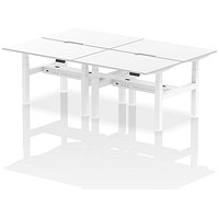 Air 4 Person Sit-Standing Scalloped Bench Desk, Back to Back, 4 x 1200mm (800mm Deep), White Frame, White