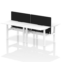 Air 4 Person Sit-Standing Scalloped Bench Desk with Charcoal Straight Screen, Back to Back, 4 x 1200mm (800mm Deep), White Frame, White