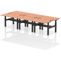 Air 6 Person Sit-Standing Bench Desk, Back to Back, 6 x 1200mm (800mm Deep), Black Frame, Beech Air 6 Person Sit-Standing Bench Desk, Back to Back, 6 x 1200mm (800mm Deep), Black Frame, Beech