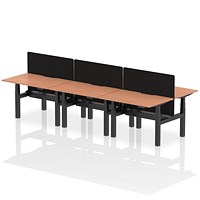 Air 6 Person Sit-Standing Scalloped Bench Desk with Charcoal Straight Screen, Back to Back, 6 x 1200mm (800mm Deep), Black Frame, Beech