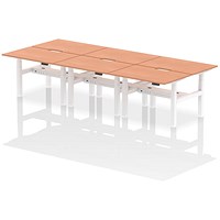 Air 6 Person Sit-Standing Scalloped Bench Desk, Back to Back, 6 x 1200mm (800mm Deep), White Frame, Beech