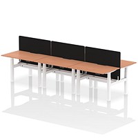 Air 6 Person Sit-Standing Scalloped Bench Desk with Black Straight Screen, Back to Back, 6 x 1200mm (800mm Deep), White Frame, Beech Air 6 Person Sit-Standing Scalloped Bench Desk with Black Straight Screen, Back to Back, 6 x 1200mm (800mm Deep), White Frame, Beech