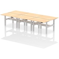 Air 6 Person Sit-Standing Bench Desk, Back to Back, 6 x 1200mm (800mm Deep), Silver Frame, Maple