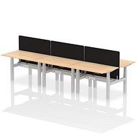 Air 6 Person Sit-Standing Bench Desk with Charcoal Straight Screen, Back to Back, 6 x 1200mm (800mm Deep), Silver Frame, Maple