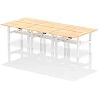 Air 6 Person Sit-Standing Bench Desk, Back to Back, 6 x 1200mm (800mm Deep), White Frame, Maple