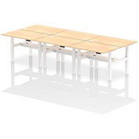 Air 6 Person Sit-Standing Bench Desk, Back to Back, 6 x 1200mm (800mm Deep), White Frame, Maple Air 6 Person Sit-Standing Bench Desk, Back to Back, 6 x 1200mm (800mm Deep), White Frame, Maple