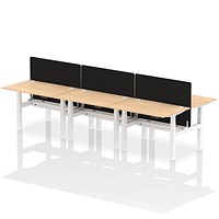 Air 6 Person Sit-Standing Bench Desk with Charcoal Straight Screen, Back to Back, 6 x 1200mm (800mm Deep), White Frame, Maple