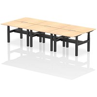 Air 6 Person Sit-Standing Scalloped Bench Desk, Back to Back, 6 x 1200mm (800mm Deep), Black Frame, Maple Air 6 Person Sit-Standing Scalloped Bench Desk, Back to Back, 6 x 1200mm (800mm Deep), Black Frame, Maple