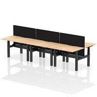 Air 6 Person Sit-Standing Scalloped Bench Desk with Black Straight Screen, Back to Back, 6 x 1200mm (800mm Deep), Black Frame, Maple Air 6 Person Sit-Standing Scalloped Bench Desk with Black Straight Screen, Back to Back, 6 x 1200mm (800mm Deep), Black Frame, Maple