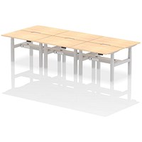 Air 6 Person Sit-Standing Scalloped Bench Desk, Back to Back, 6 x 1200mm (800mm Deep), Silver Frame, Maple Air 6 Person Sit-Standing Scalloped Bench Desk, Back to Back, 6 x 1200mm (800mm Deep), Silver Frame, Maple