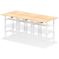 Air 6 Person Sit-Standing Scalloped Bench Desk, Back to Back, 6 x 1200mm (800mm Deep), White Frame, Maple Air 6 Person Sit-Standing Scalloped Bench Desk, Back to Back, 6 x 1200mm (800mm Deep), White Frame, Maple