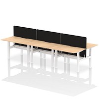 Air 6 Person Sit-Standing Scalloped Bench Desk with Charcoal Straight Screen, Back to Back, 6 x 1200mm (800mm Deep), White Frame, Maple