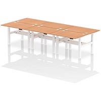Air 6 Person Sit-Standing Bench Desk, Back to Back, 6 x 1200mm (800mm Deep), White Frame, Oak