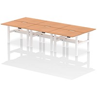 Air 6 Person Sit-Standing Scalloped Bench Desk, Back to Back, 6 x 1200mm (800mm Deep), White Frame, Oak