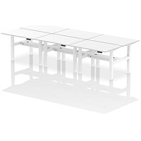 Air 6 Person Sit-Standing Bench Desk, Back to Back, 6 x 1200mm (800mm Deep), White Frame, White