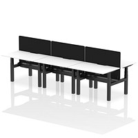 Air 6 Person Sit-Standing Scalloped Bench Desk with Charcoal Straight Screen, Back to Back, 6 x 1200mm (800mm Deep), Black Frame, White