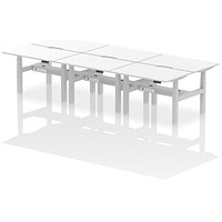 Air 6 Person Sit-Standing Scalloped Bench Desk, Back to Back, 6 x 1200mm (800mm Deep), Silver Frame, White