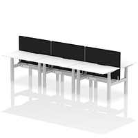 Air 6 Person Sit-Standing Scalloped Bench Desk with Charcoal Straight Screen, Back to Back, 6 x 1200mm (800mm Deep), Silver Frame, White