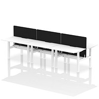 Air 6 Person Sit-Standing Scalloped Bench Desk with Charcoal Straight Screen, Back to Back, 6 x 1200mm (800mm Deep), White Frame, White