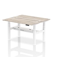 Air 2 Person Sit-Standing Bench Desk, Back to Back, 2 x 1400mm (600mm Deep), White Frame, Grey Oak