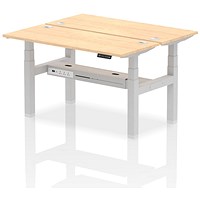 Air 2 Person Sit-Standing Bench Desk, Back to Back, 2 x 1400mm (600mm Deep), Silver Frame, Maple