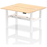 Air 2 Person Sit-Standing Bench Desk, Back to Back, 2 x 1400mm (600mm Deep), White Frame, Maple