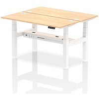 Air 2 Person Sit-Standing Bench Desk, Back to Back, 2 x 1400mm (600mm Deep), White Frame, Maple Air 2 Person Sit-Standing Bench Desk, Back to Back, 2 x 1400mm (600mm Deep), White Frame, Maple