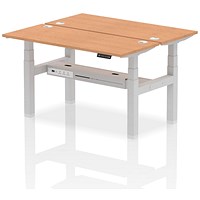 Air 2 Person Sit-Standing Bench Desk, Back to Back, 2 x 1400mm (600mm Deep), Silver Frame, Oak