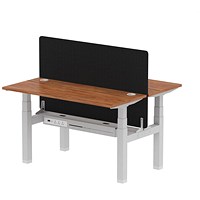 Air 2 Person Sit-Standing Bench Desk with Black Straight Screen, Back to Back, 2 x 1400mm (600mm Deep), Silver Frame, Walnut Air 2 Person Sit-Standing Bench Desk with Black Straight Screen, Back to Back, 2 x 1400mm (600mm Deep), Silver Frame, Walnut