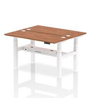 Air 2 Person Sit-Standing Bench Desk, Back to Back, 2 x 1400mm (600mm Deep), White Frame, Walnut