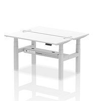 Air 2 Person Sit-Standing Bench Desk, Back to Back, 2 x 1400mm (600mm Deep), Silver Frame, White