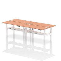 Air 4 Person Sit-Standing Bench Desk, Back to Back, 4 x 1400mm (600mm Deep), White Frame, Beech