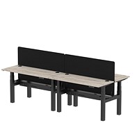Air 4 Person Sit-Standing Bench Desk with Black Straight Screen, Back to Back, 4 x 1400mm (600mm Deep), Black Frame, Grey Oak Air 4 Person Sit-Standing Bench Desk with Black Straight Screen, Back to Back, 4 x 1400mm (600mm Deep), Black Frame, Grey Oak