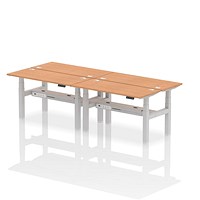 Air 4 Person Sit-Standing Bench Desk, Back to Back, 4 x 1400mm (600mm Deep), Silver Frame, Oak