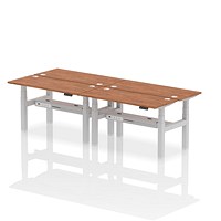 Air 4 Person Sit-Standing Bench Desk, Back to Back, 4 x 1400mm (600mm Deep), Silver Frame, Walnut Air 4 Person Sit-Standing Bench Desk, Back to Back, 4 x 1400mm (600mm Deep), Silver Frame, Walnut