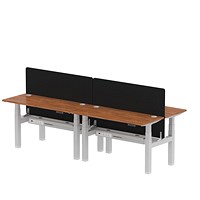 Air 4 Person Sit-Standing Bench Desk with Black Straight Screen, Back to Back, 4 x 1400mm (600mm Deep), Silver Frame, Walnut Air 4 Person Sit-Standing Bench Desk with Black Straight Screen, Back to Back, 4 x 1400mm (600mm Deep), Silver Frame, Walnut