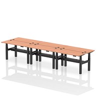 Air 6 Person Sit-Standing Bench Desk, Back to Back, 6 x 1400mm (600mm Deep), Black Frame, Beech