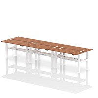 Air 6 Person Sit-Standing Bench Desk, Back to Back, 6 x 1400mm (600mm Deep), White Frame, Walnut