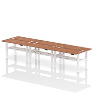 Air 6 Person Sit-Standing Bench Desk, Back to Back, 6 x 1400mm (600mm Deep), White Frame, Walnut Air 6 Person Sit-Standing Bench Desk, Back to Back, 6 x 1400mm (600mm Deep), White Frame, Walnut