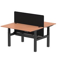 Air 2 Person Sit-Standing Bench Desk with Charcoal Straight Screen, Back to Back, 2 x 1400mm (800mm Deep), Black Frame, Beech