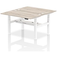 Air 2 Person Sit-Standing Bench Desk, Back to Back, 2 x 1400mm (800mm Deep), White Frame, Grey Oak