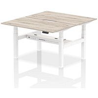 Air 2 Person Sit-Standing Scalloped Bench Desk, Back to Back, 2 x 1400mm (800mm Deep), White Frame, Grey Oak
