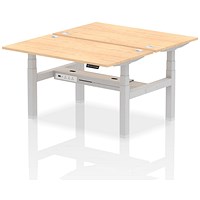 Air 2 Person Sit-Standing Bench Desk, Back to Back, 2 x 1400mm (800mm Deep), Silver Frame, Maple