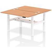 Air 2 Person Sit-Standing Bench Desk, Back to Back, 2 x 1400mm (800mm Deep), White Frame, Oak
