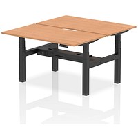 Air 2 Person Sit-Standing Scalloped Bench Desk, Back to Back, 2 x 1400mm (800mm Deep), Black Frame, Oak